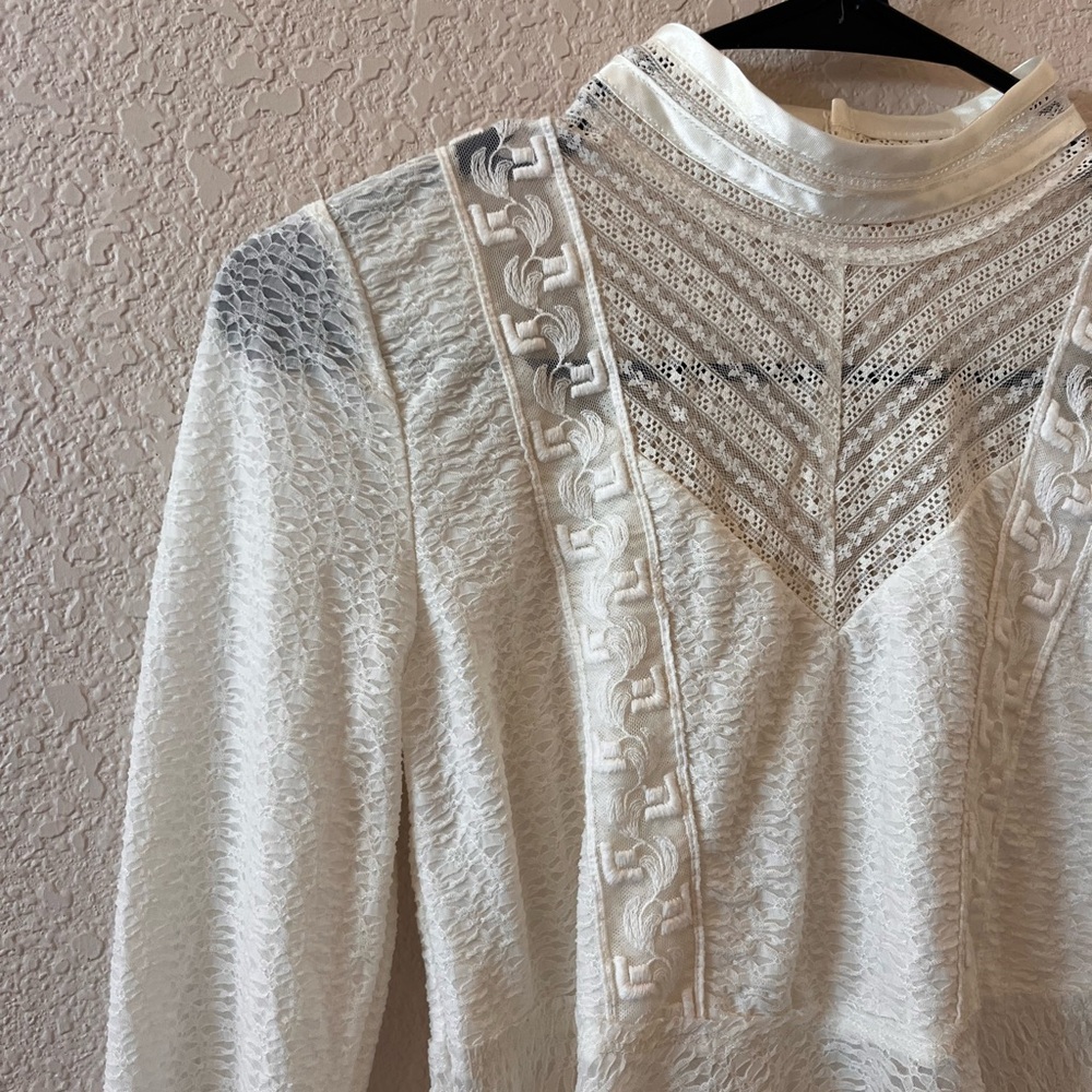Free People Cream Lace Ling Sleeve Peplum top / Boho Western Cowgirl - Picture 3 of 13